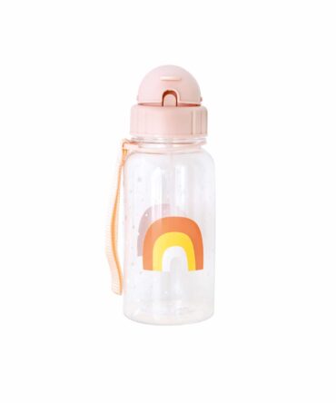 Botella plástico con pajita Tutete arco iris rosa