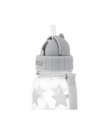 Botella plástico con pajita Tutete estrellas gris