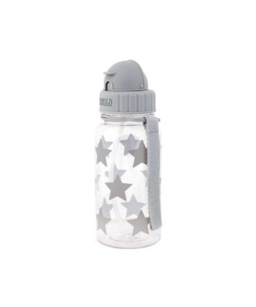 Botella plástico con pajita Tutete estrellas gris