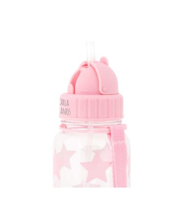 Botella plástico con pajita Tutete estrellas rosas
