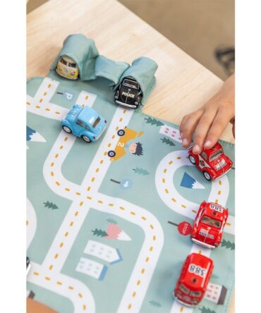 Juego Mantel con Circuito menta + 3 coches Monneka