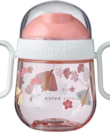 Vaso antiderrame con asas 200ml flores y mariposas